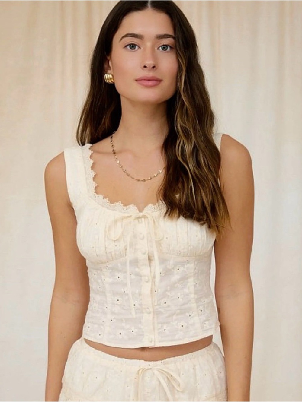 Eyelet Lace Tie Front Tank NWT | Blu Pepper | M